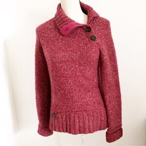 Lole M Wool Blend Marled Red Collared Button Popover Pullover Sweater Key Pocket